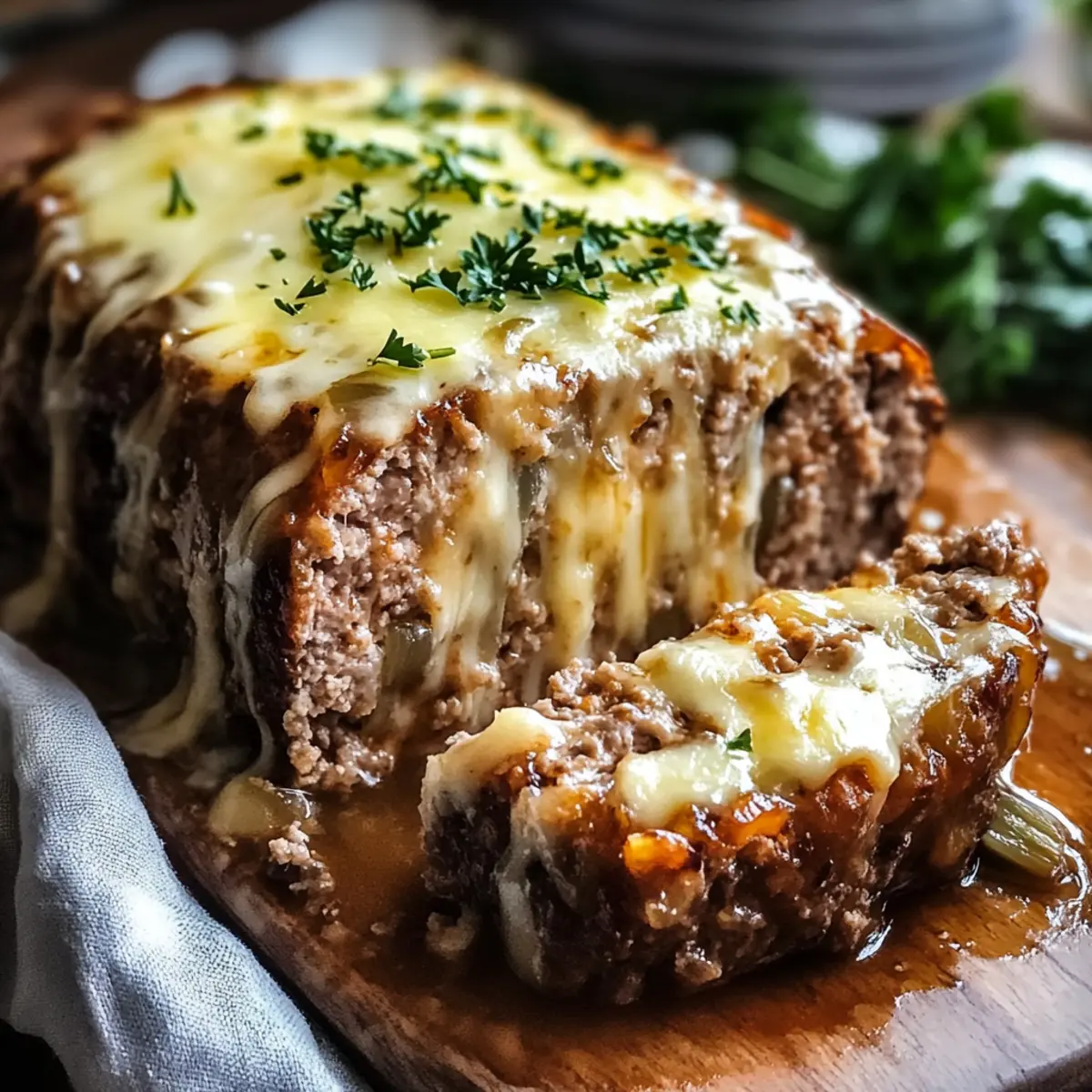 Crockpot FranzA¶sische Zwiebel Fleischlaib mit Geschmolzenem KA¤se genieAen fzgudg